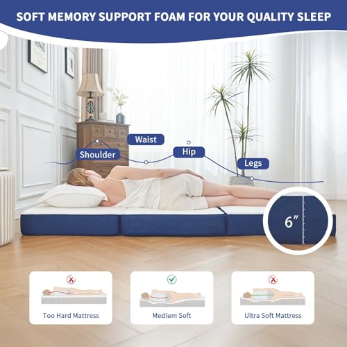 Image of Foldable Mattress Full Size, 6 inch Trifold Mattress Futon Murphy Bed,White