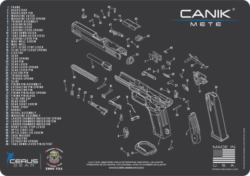Mete Gun Cleaning Mat - Schematic (Exploded View) Diagram Compatible with Canik Mete Pistol 3 mm Padded Pad Protect Your Firearm Magazines Bench Table Top Oil Solvent Resistant