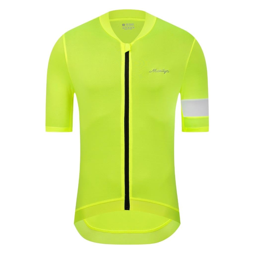 MOXILYN Herren-Radtrikot, Rennrad-Shirt, kurzärmelig, durchgehender Reißverschluss mit 4 Taschen, reflektierend, breiter Anti-Rutsch-Saum
