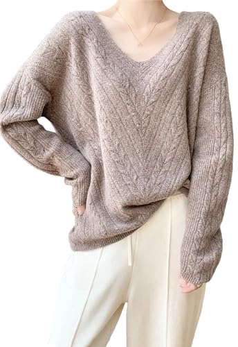 Women Wool Hollow V-Neck Pullover Cashmere Sweater Hollow Out Top