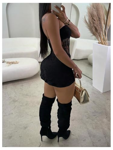 GORGLITTER Women's Floral Lace Cut Out Bow Dress Split Hem Bodycon Mini Tube Dresses2