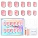 Modelones Extra Short Press on Nails, Peach Jelly Semi-Transparent Squoval Fake Nails, Reusable Nail Kit with Nail Glue Adhesive Tabs Mini Nail File, Valentines Nails Press Ons 32Pcs 16 Sizes
