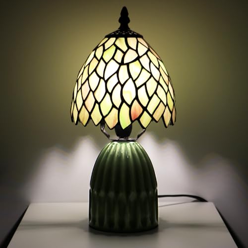MQYXH Tiffany Stained-Glass Mushroom Table Lamp 12.5in (Brownish Leaf)