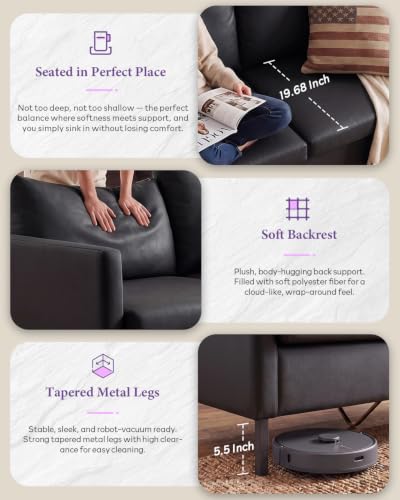 Image of TYBOATLE Black Faux Leather Small Couch Loveseat, 2-Seater for Living Room