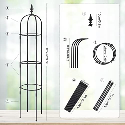 2 Pack Garden Trellis for Climbing Plants Outdoor, Rustproof Plastic Coated Metal Plant Support, Garden Obelisk Trellis Indoor Potted Plant, Tomato Cage for Support Rose, Vegetable Vines