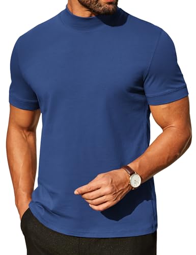 Image of COOFANDY Mens Mock Turtleneck Shirts Casual Premium Cotton Short Sleeve Shirt Basic Half Neck T-Shirts
