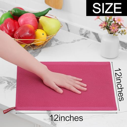 Image of Homaxy 100% Cotton Waffle Weave Kitchen Dish Cloths, Ultra Soft Absorbent Quick Drying Dish Towels, 12 x 12 Inches, 6-Pack, Hot Pink