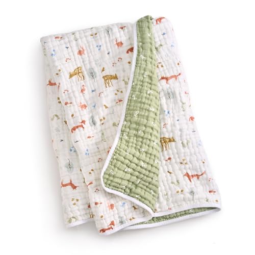Image of aden + anais Essentials Dream Blanket, Muslin Baby Blankets for Girls & Boys, Ideal Lightweight Newborn Nursery & Crib Blanket, Unisex Toddler & Infant Bedding, Shower & Registry Gift, Sage Woodland