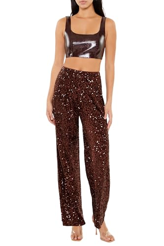 Forever 21 Women's Sequin Velvet High-Rise Pants, Brown