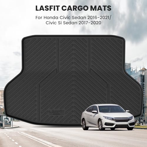 Image of LASFIT All Weather Cargo Mats for Honda Civic 2016-2021 - Sedan | Full Surround TPE Mats, Tall Walls, 3D Custom Fit, Non-Slip, Easy Clean, Tool-Free Install, Vehicle-Specific Accessories