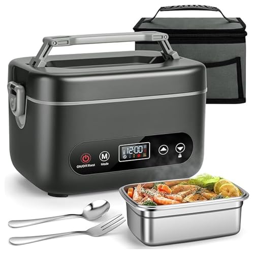 Fabater Fiambrera Eléctrica Inalámbrica de 1,2 L, Fiambrera Calentada para Hombres, Calentador de Alimentos Portátil Recargable de 12000 MAh con Calefacción de 5 Lados
