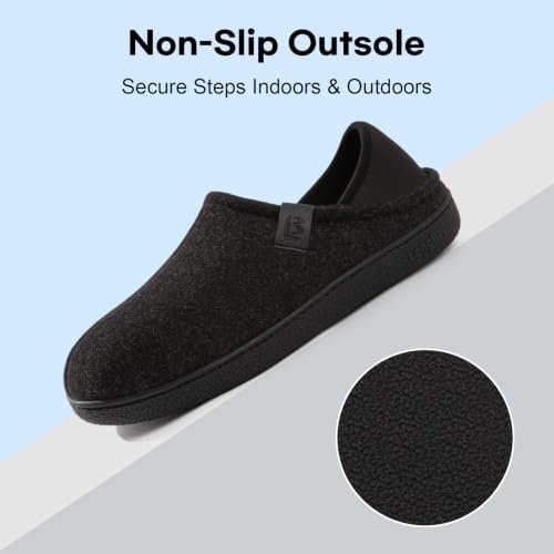 LongBay Mens Slippers with Removable Supportive Insole Slip on Casual House Shoes for Indoor Outdoor Bedroom Garden Black, 10 - 4