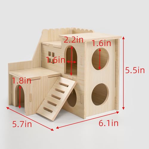 Multi-Chamber Hamster Hideout & House, Natural Wood Small Animal Cage Accessories for Dwarf Hamsters, Gerbils and Mice – Ventilated Design with Structure - Image 3