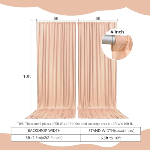 Image of 2 Panels Champagne Backdrop Curtain, 10 x 10 Feet Polyester Background Curtains for Parties, Weddings, Baby Showers, Halloween, Christmas, Birthday Party Photoshoot Backdrop Curtains Decorations