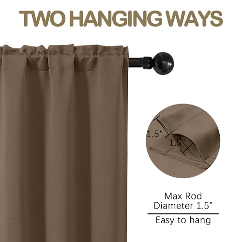 Image of Brown Blackout Curtains for Small Window Treatment, Light Blocking Short Kitchen Window Curtains Over Sink, Dual Rod Pocket Half Window Tiers for Bathroom Basement, 2x40Wx36L Inches
