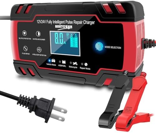 E-FAST Battery Charger 12V/8A 24V/4A Automatic Smart Car Battery Charger, Battery Maintainer Trickle Charger with Temperature Compensation for Truck Motorcycle AGM Lawn Mower Boat Marine Batteries
