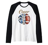 Football Cheer Nana Grandma Blue White Pom Pom Leopard Raglan Baseball Tee