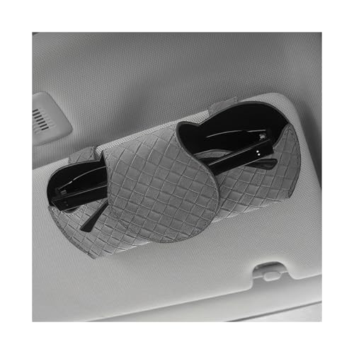 Kewucn Sunglasses Holder for Car Visor, Leather Auto Glasses Case with Magnetic Clips, Universal Sun Visor Eyeglasses Holder Protective Storage Box, Interior Car Accessories (Gray)