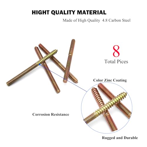 Image of 8 Pack 5 /16-18x 4-1 /2 Inch Hanger Bolts 5 /16-18 inch Double Headed Bolts 5 /16 Wood Dowel Screw Self-Tapping Screw Hanger Bolts for Furniture Screws Double Screw Threaded Rods Bolt 114.3mm Length