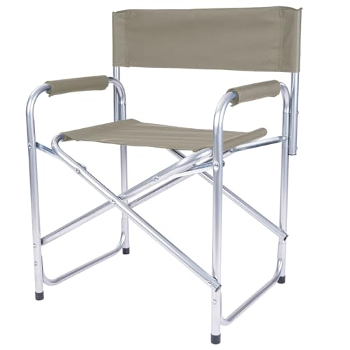 Sedia Regista Pieghevole in Alluminio – Poltrona da Spiaggia e Giardino, Leggera e Resistente, Struttura Antiruggine, Seduta in Poliestere, Richiudibile per Campeggio, Picnic, Esterni (Beige)