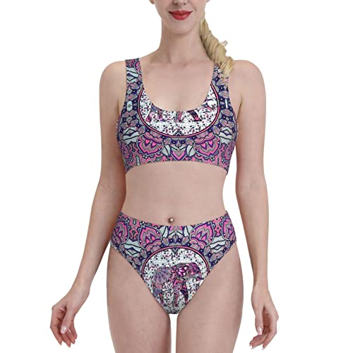 Bikini de sport noir imprimé éléphant anti-glissement taille L