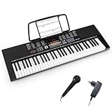 COSTWAY Pianoforte Digitale a 61 Tasti, Tastiera Elettrica con Microfono e Leggio, Pianoforte Elettrica con 300 Ritmi, 300 Timbri, 50 Canzoni, 3 Modalità di Insegnamento, per Bambini, Adulti