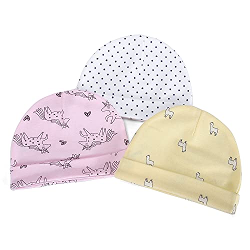 LACOFIA Pasgeboren Beanie Hoeden Baby Meisjes Katoen Bedrukte Muts Unisex Baby Top Knoop Essentiële Petten Pakket 3 - Image 3