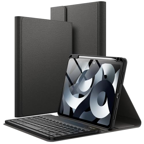 JETech Keyboard Case for iPad Air 11-Inch M3/M2 (2025/2024), iPad Air 5th/4th (10.9-Inch 2022/2020) with Pencil Holder, Magnetic Detachable Bluetooth Keyboard, TPU Back Stand Cover (Black)