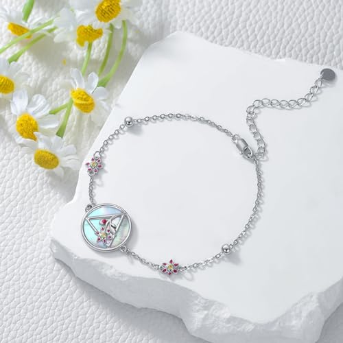 Image of Sunflower /Lily of Valley /Carnation /Camellia /Daisy /Peach Blossom /Rose /Tulip Bracelet 925 Sterling Silver Birth Flower Bracelet for Women Jewelry Gifts