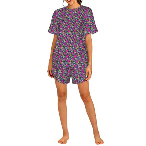 Pyjama court femmes imprimé fleurs vêtements de nuit respirant doux