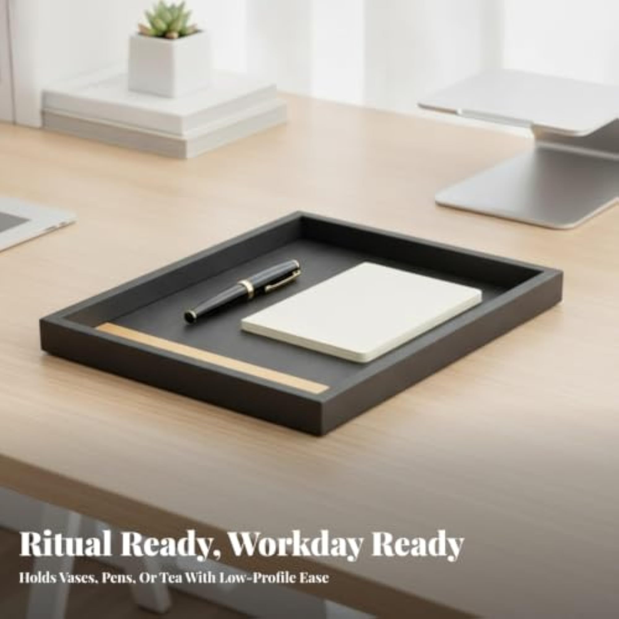 Minimalist Wooden Tray with Raised Rim, Decorative Slim for Coffee Table