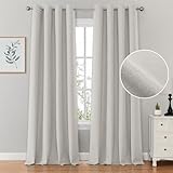 HOMEIDEAS 100% Light Beige Linen Blackout Curtains for Bedroom, 52 x 96 Inch Length 2 Panels Faux Linen Thermal Insulated Black Out Grommet Window Drapes for Living Room