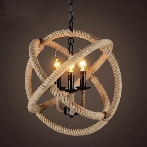 Globe en corde de chanvre suspendus style ferme rustique 3 feux - 6