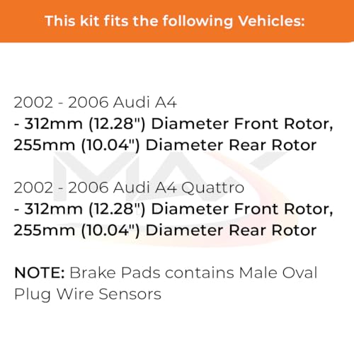 Image of Max Advanced Brakes Front & Rear Brake Kit Compatible With 2002-06 A4 Quattro w /12.28 inch Fr Rotor 10.04 inch Rear Rotor Replacement Geomet Coated OE Disc Brake Rotors and Ceramic Brake Pads