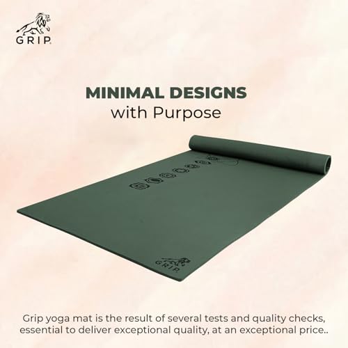 Image of GRIP Yoga Mat | Exercise Mat | 36 x 75 Inches | 12mm Thick | 7 Chakras Design |Wide Premium Exercise Mat with Yoga Strap | Anti-Slip & Anti-Tear Ideal for Yoga, Pilates, Home Workouts & Gym Use (Green)