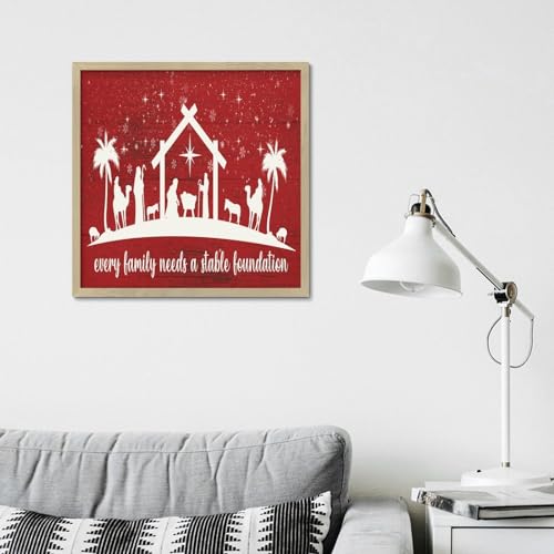 Crèche de Noël déco murale en bois style ferme 30x30