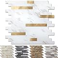 Yipscazo 2026 New Upgrade Peel and Stick Backsplash, Stick on Backsplash Tiles for Kitchen, Bathroom, Fireplace (10 Sheets, White Stone with Gold)
