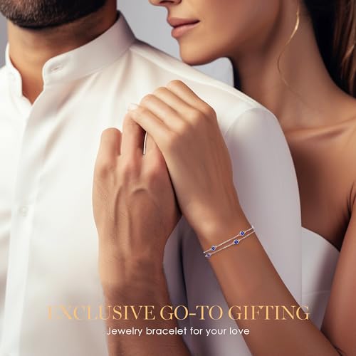 LOUISA SECRET Birthstone Bracelets for Women, 925 Sterling Silver Charm Link Double Strand Bracelet, Birthday Anniversary Christmas Jewelry Gifts for Wife Girlfriend Mother her…4