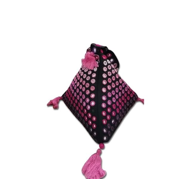 DYOMNIZY Traditional Potli Bag for Women | Bridal Embroidery Handwork Purse | Handmade Triangle & Crossbody Mirror Work Pouch | Perfect for Parties & Lehenga Choli Matching