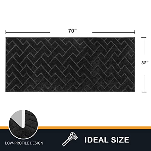 PURRUGS Dirt Trapping Door Mat 32" x 70", Non-Slip Machine Washable Entry Rug, Shoe Scraper, Dog Doormat, Super Absorbent Welcome Mat for Front & Back Door, Muddy Wet Shoes & Paws, Black