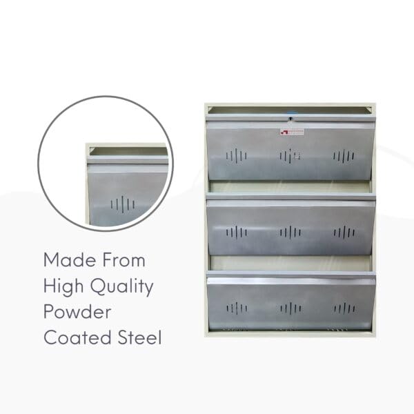 Image of StayHappy 3 Door Metal Shoe Rack with Powder Coating | Chappal Rack for Home | Durable Footwear Rack (Silver)