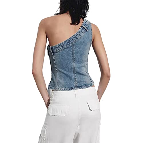 Women Denim Tube Vest Top Sleeveless One Shoulder Skinny Casual Strapless Corset Crop Tops3
