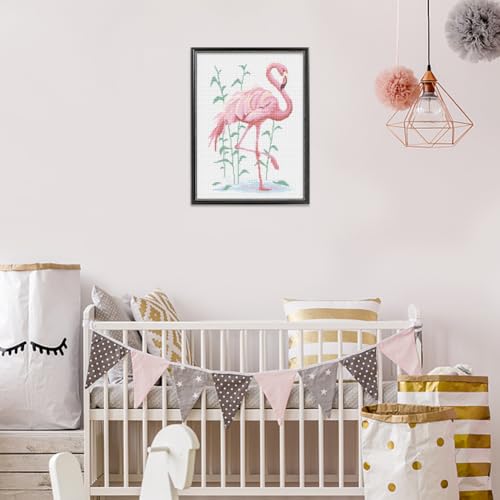 Image of FREEBLOSS Flamingo Cross Stitch Kit Cross Stitch Starter Kit for Adults with Instructions 13 * 17'' Pure Cotton Cloth Cross Stitch for Beginnrs Cross Stitch Wall Hanging No Frame