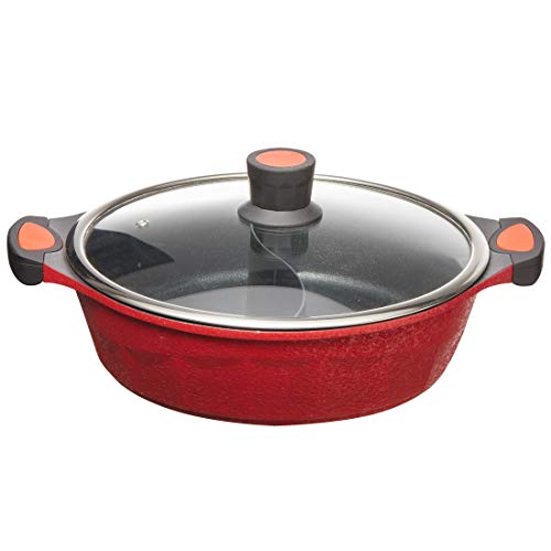 Shelline Nonstick Hot Pot with Divider Two-flavor Hot Pot Yin Yang Hotpot Mandarin Duck Pot Electric Hotpot Shabu Shabu Hot Pot 12Diameter 47L Red