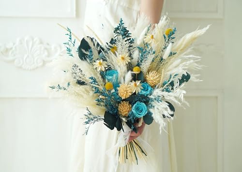 Ramo de boda beige estilo rústico boho con flores preservadas miniatura 6