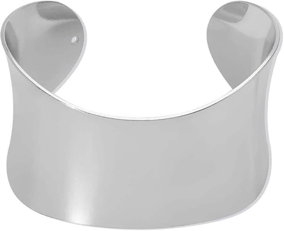 Bracelete Grosso Largo Prata Aro Ondulado Minimalista Liso Antebraço-Pulseira Rígida Feminina Curvada Aberto Ajustável Meia-Cana Cuff Statement -Presente Feminino Moderno Elegante Liso Orgânico Luxo