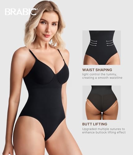Image of BRABIC Shapewear Bodysuits for Women Tummy Control Shapewear Seamless Backless V-Neck Tops with Built-in Bra