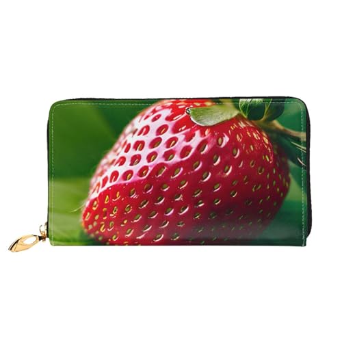 Portefeuille fraise en cuir longue taille femme avec grand compartiment cartes