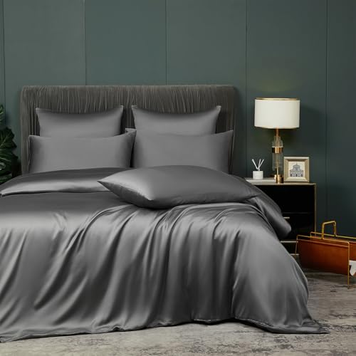 Luofanfei Bambus Bettwäsche 135x200 Grau Anthrazit Sommer Kühlende Uni Bambusfasern Lyocell Glänzend Bettwäsche Set Atmungsaktiv Bamboo Zweiteilig...