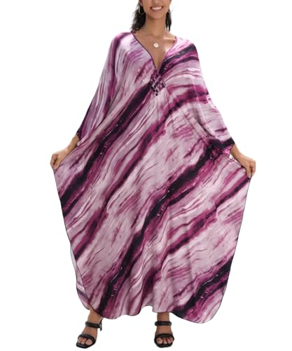 Image of IMAGEKOPE Women's Plus Size Animal Print V-Neck Batwing Kaftan Beach Dress Bathing Suit Cover-Up Loungewear